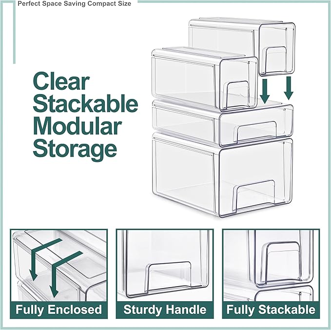 Sorbus Medium Clear Stackable Storage Drawers – 2-Pack Plastic Organizer Bins with Handles – Pull-Out Stackable Drawers for Bathroom Closet, Medicine, Cabinet, Pantry Storage, Baby Bottle Organizer