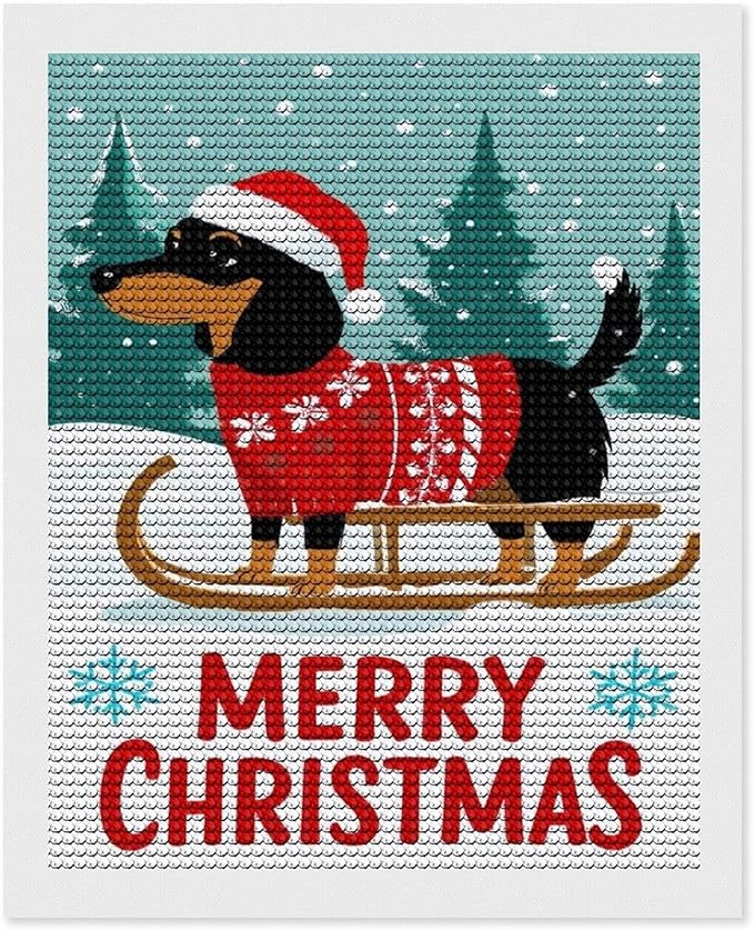 AIVKIEJK Diamond Painting Kits for Adults - Merry Christmas Dachshund Painting DIY 5D Full Drill Diamond Dots Paintings with Diamonds Gem Art and Crafts Home Decor 16"x20"
