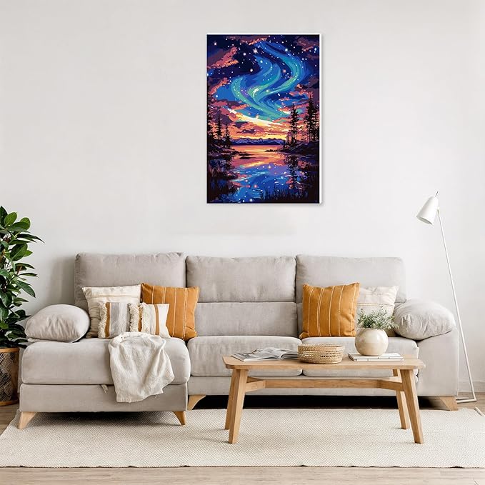 NAIMOER Starry Night Paint by Numbers Kits for Adults Beginner with Wooden Framed, Color by Numbers on Canvas Painting Kits for Adults, Easy Paint DIY Acrylic for Home Wall Decor 8X12 Inch