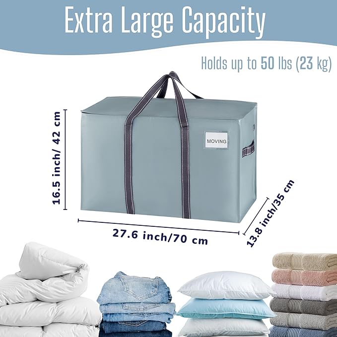 VENO 6 Pack Heavy Duty Moving Bags, Extra Large Storage Bags with Reinforced Handles & Strong Zippers, Foldable & Reusable Moving Box Alternative for Clothes & Dorm Storage