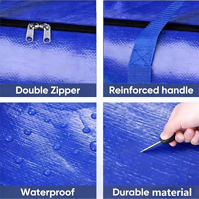 4PK Extra Large Heavy Duty Moving Bags, Blue Storage Moving Bags, Reinforced Handles & Heavy-Duty Zippers Moving Boxes, Storage Bags Totes for Clothes, College Supplies, Traveling.