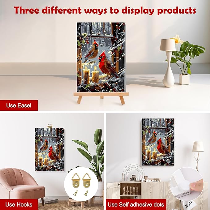 MOGTAA Christmas Cardinal Paint by Numbers Kit for Adults Beginners with Frame, Winter Adult Paint by Number Kits on Canvas with Easel, Easy DIY Candle Oil Painting Kits for Home Decor, 8x12in