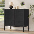 Yechen Black Rattan Buffet Cabinet with Storage, Sideboard Cabinet with Natural Rattan Decorated Doors, Accent Cane Credenza, Wooden Coffee Bar, for Living Room Entryway Kitchen, Metal Legs