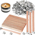 200 pcs Wooden Wicks for Soy Candle Making,6 inch Crackling Wooden Wicks/Slow Burning Candle Wick with Metal Base Clip 100 Sets