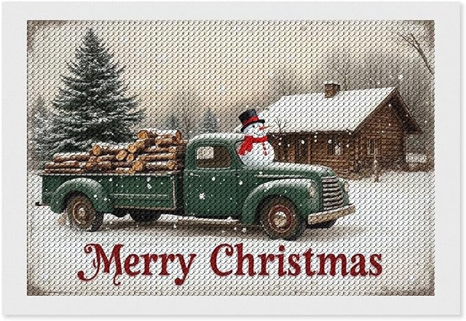 AIVKIEJK Diamond Painting Kits for Adults - Christmas Truck with Snowman & Cabin Winter Painting DIY 5D Full Drill Diamond Dots Paintings with Diamonds Gem Art and Crafts Home Decor 8"x12"