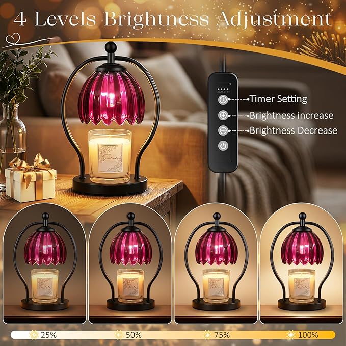 Candle Warmer Lamp, Dimmable Candle Warmer with Timer, Vintage Candles Wax Warmers for Jar Candles Christmas Birthday Gifts for Women Mom, New Home Decor for Bedroom Living Room, Purple Black