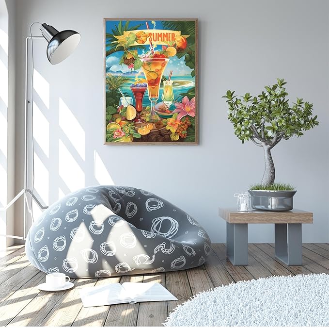 GUAIEUW Diamond Painting Kits for Adult Beginner Round Full Diamond 5D DIY Diamond Art Kit Gift - Season Theme Summer Beach Drinks Diamond Painting Home Wall Decor 18x24 Inch