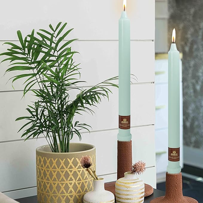 Grey Blue Candlesticks 10 Inch Handmade Dripless Taper Candles Unscented Colored Candle Set, Pack of 4 - Up to 8 Hours Burn