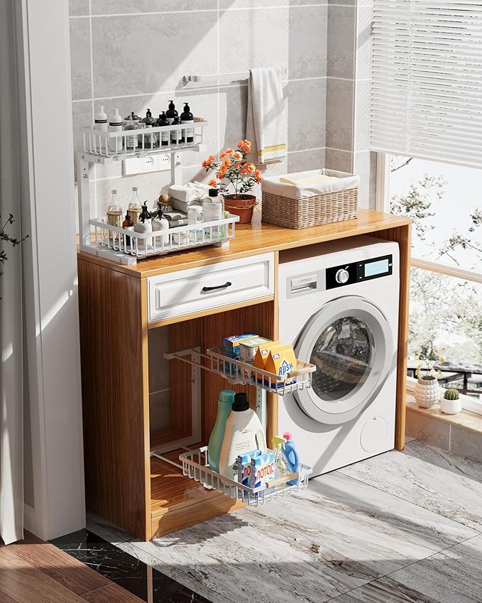 Under Sink Organizer Storage for Families: Pull Out Storage Undersink Organizers Drawer Cabinet - Sliding 2 Tier Rack Metal Organization Under Counter Kitchen Bathroom for Homemakers(White,2 Pack)