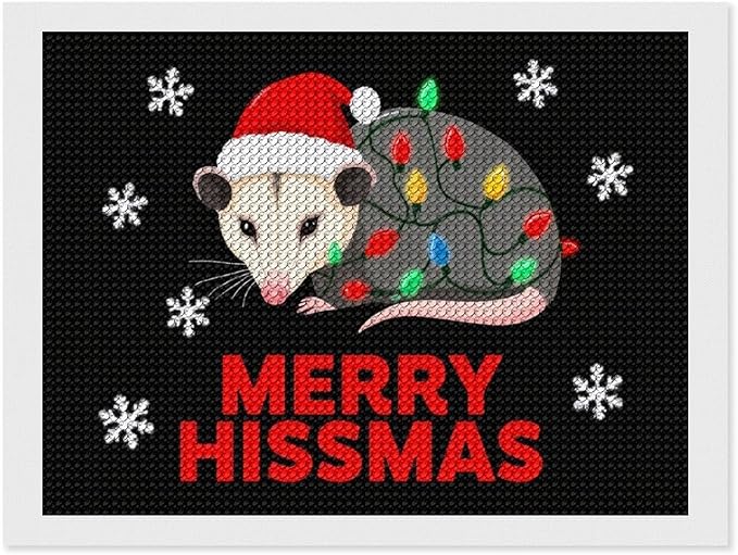 AIVKIEJK Diamond Painting Kits for Adults - Christmas Possum Merry Hissmas Painting DIY 5D Full Drill Diamond Dots Paintings with Diamonds Gem Art and Crafts Home Decor 12"x16"