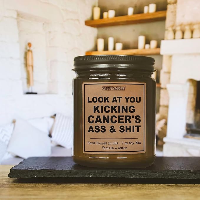 Cancer Care Gifts for Women - Breast Cancer Gifts for Her, Motivational Recovery Candle, Vanilla Sandalwood Scented Soy Candle, Chemo Recovery, Get Well Soon, Amber Jar, Made in USA