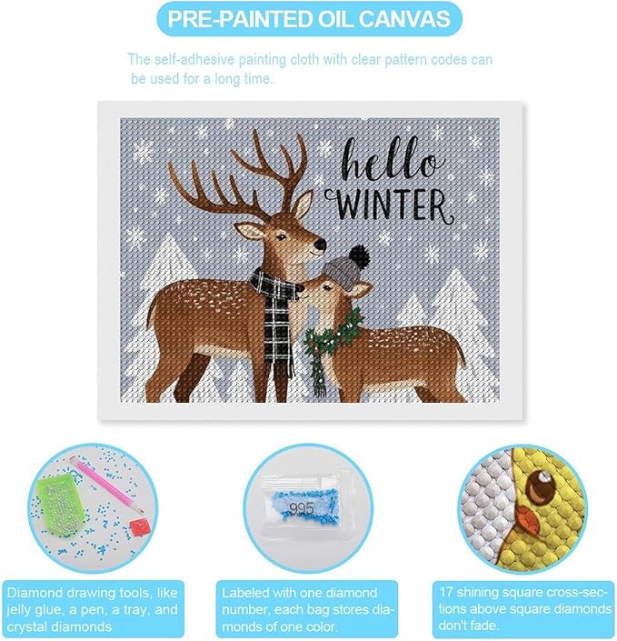 AIVKIEJK Diamond Painting Kits for Adults - Reindeer Snowflake Winter Seasonal Painting DIY 5D Full Drill Diamond Dots Paintings with Diamonds Gem Art and Crafts Home Decor 12"x16"
