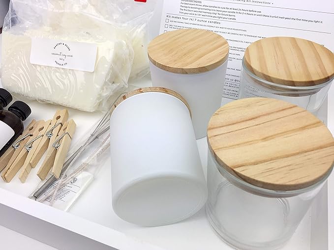 Minimal & Modern DIY Coconut Wax Blend Candlemaking Kit by Banter & Bliss Candle Co. - Makes Four 7 oz. Candles - Make More Kit (32 pieces)