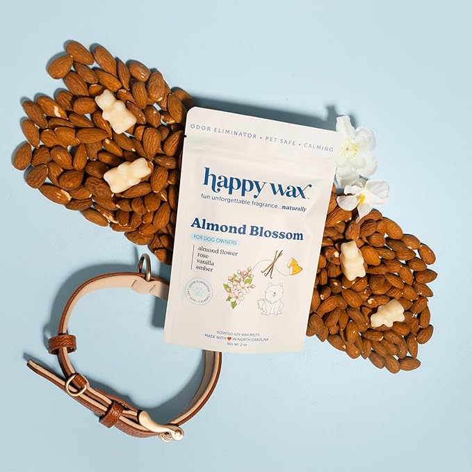 Happy Wax Almond Blossom Scented Wax Melts for Dog Owners – Odor Eliminating, Calming, Pet-Safe, Non-Toxic, Dye-Free, Perfect for Use with Wax Warmers - 4 oz Pouch