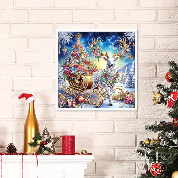 antor Christmas Deer Diamond Art Painting Kits for Adults, Christmas Tree 5D Special Shape Diamond Art Kits, Crystal Rhinestones Diamond Painting for Home Wall Decoration Gift 12×12 inch