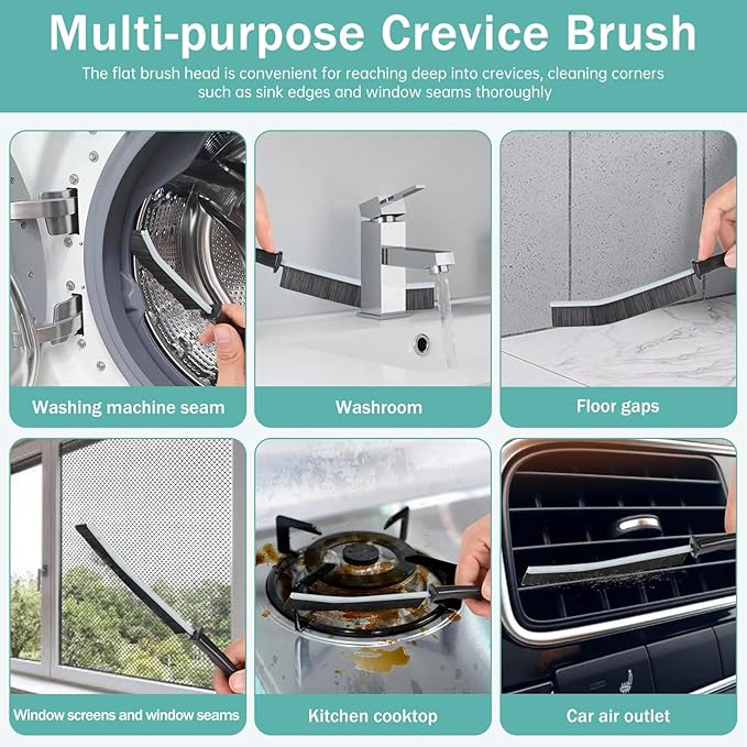 Hard Bristle Crevice Cleaning Brush - Multifunctional Gap Cleaning Brush, Cleaning Tools for Household Use, Home, Kitchen, Bathroom, Window, Vehicle, Faucets, Toilet, Grout (Black Handles)