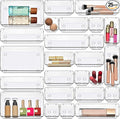 Masirs Clear Drawer Organizers Set 25 PCS – Plastic Storage Bins for Desk, Kitchen, Bathroom, Vanity – Modular, Stackable, Non-Slip Drawer Organizer Trays for Makeup, Utensils, Office Supplies