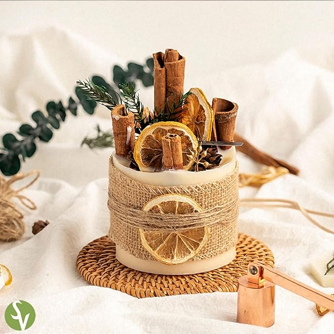 SimpleVibesXinPuwei DIY Lemon Cinnamon Pillar Wax Material Kit - Festive Handmade Activity Scented Wax Crafting Set (B)