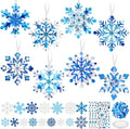 Funrous 48 Sets Snowflake Crafts Kit Winter Paper Crafts DIY White Snowflake Christmas Hanging Ornaments with Pompoms Diamond Stickers for Holiday Classroom Activities Arts Party Favors
