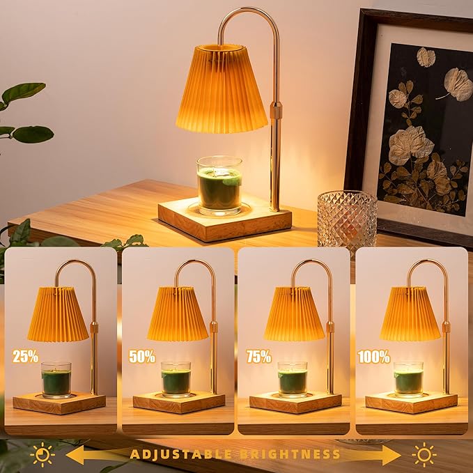 MOAFINA Candle Warmer Lamp with Timer Dimmable,Wax Warmer Lamp with Pleated lampshade,Height Adjustable Candle Warmer with 2 Bulbs,Gifts for Women Mom,House Warming Gifts New Home Bedroom Decor