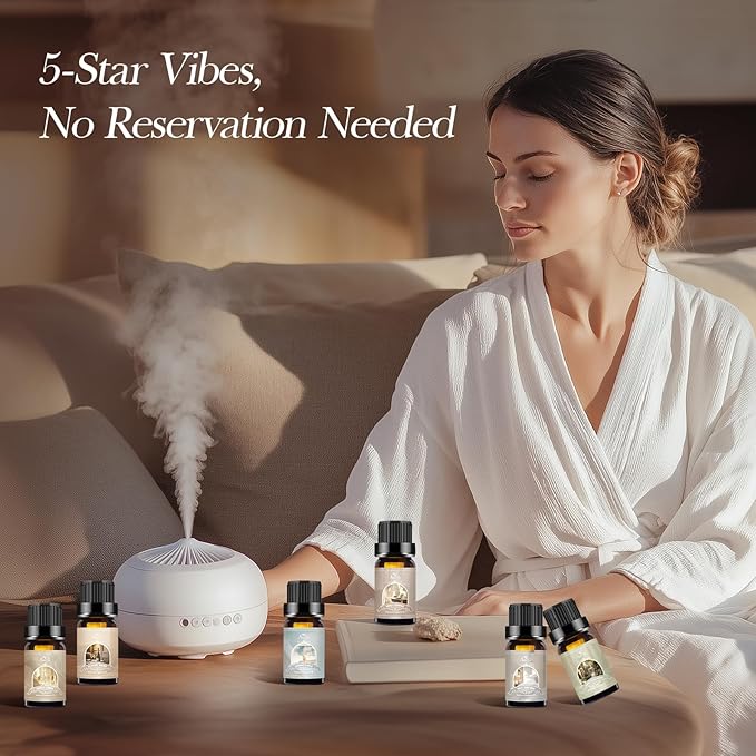 Auelife Hotel Collection Diffuser Oil Set - 6x10ml Luxury Hotel Scent Essential Oils for Diffuser - Fragrance Oil Variety Pack- Ideal for Home, Spa, DIY Candle Making Gift