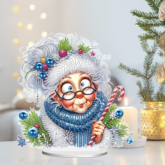antor 5D Diamond Art Painting Ornament Kits Lovely Grandma, DIY Diamond Art Painting Desktop Ornament, Special Shaped Crystal Rhinestone Diamond Art Table Top Home Office Christmas Decor (24x24.8cm)