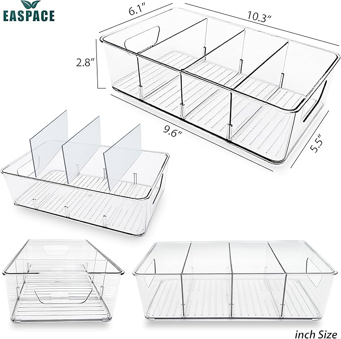 6-Pack Pantry Organizer Bins – Clear Storage Containers for Pantry, Kitchen, Fridge, Cabinet, or Shelf – Perfect for Snacks, Food, Drinks & Multi Purpose