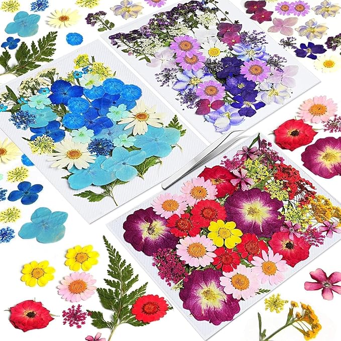 CONVELIFE Dried Flowers for Resin, 120pcs Natural Flowers and Leaves Compressed, Vacuum Packed DIY Dried Flowers for Epoxy, Jewelry, Candles, Soap, Nail Production