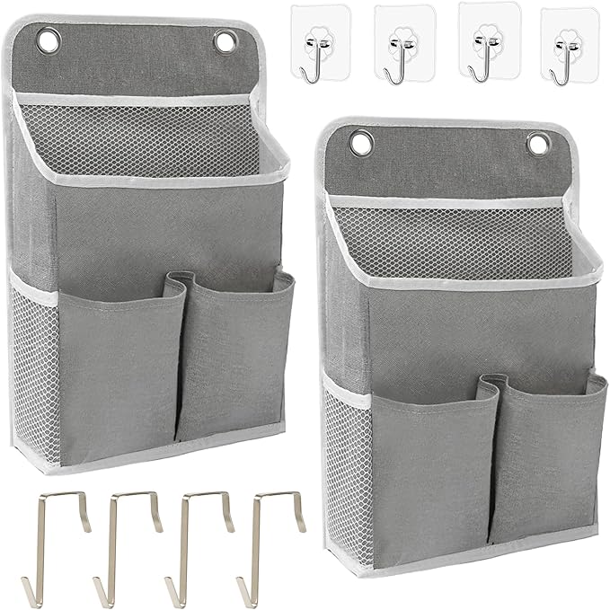 2-Pack Hanging Storage Organizer, Over The Door Hanging Bags/Wall Baskets Storage with Pockets for Home, RV, Office and More (2, Grey)