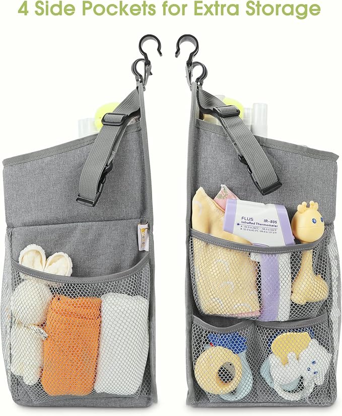 Maliton Changing Table Diaper Organizer - Baby Hanging Diaper Stacker Nursery Caddy Organizer for Cribs Playard Baby Essentials Storage - Hold 52+ Diapers - 18.5" x 10.5" x 8" (Gray)