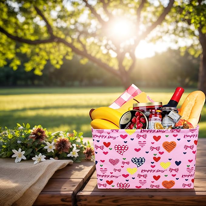 Valentine's Day Basket Gift for Empty Cute Heart Large Storage Bin for Kid and Baby Room Décor (Happy Day Love)