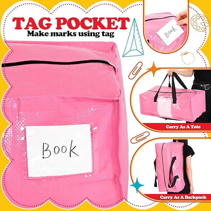 6 Pack Extra Large Heavy Duty Dorm Moving Bags with Clear Window, Strong Carrying Handles, Backpack Straps and Zippers for Saving Space Storage Totes Clothes Storage Bag Moving Supplies