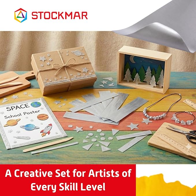 Stockmar Decorating Beeswax Narrow Sheets - Silver - 12 Sheets,Modeling Beeswax for Candle Making Kit, DIY Crafts for Adults, Stocking Stuffers for Kids, Teens at Home Or School