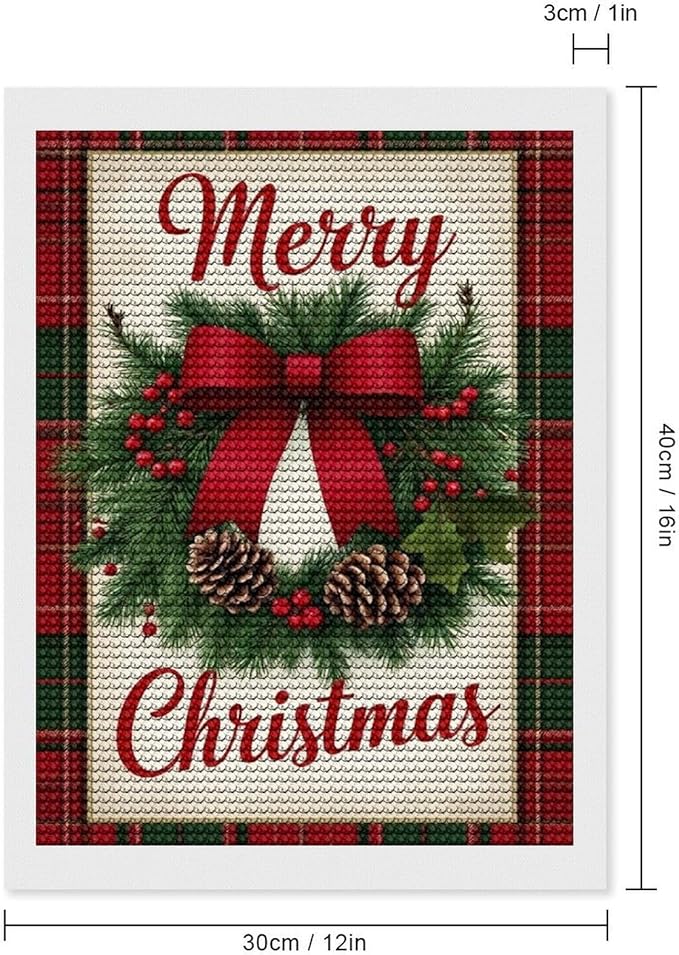AIVKIEJK Diamond Painting Kits for Adults - Merry Christmas Red Bow & Pine Cones Painting DIY 5D Full Drill Diamond Dots Paintings with Diamonds Gem Art and Crafts Home Decor 12"x16"
