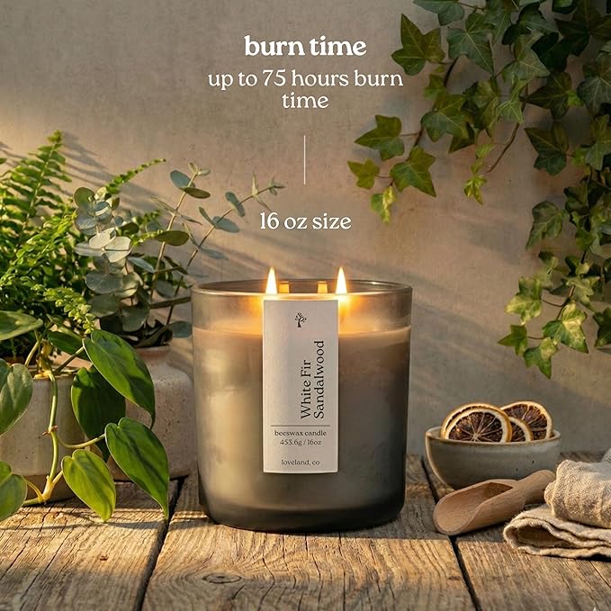Aspen & Oak Luxury Beeswax Candle 16oz - Long Burning Pure Beeswax Candles, Non Toxic, Natural, Clean, Essential Oil Scented Organic Candles, Home Decor & Gifts - White Fir Sandalwood