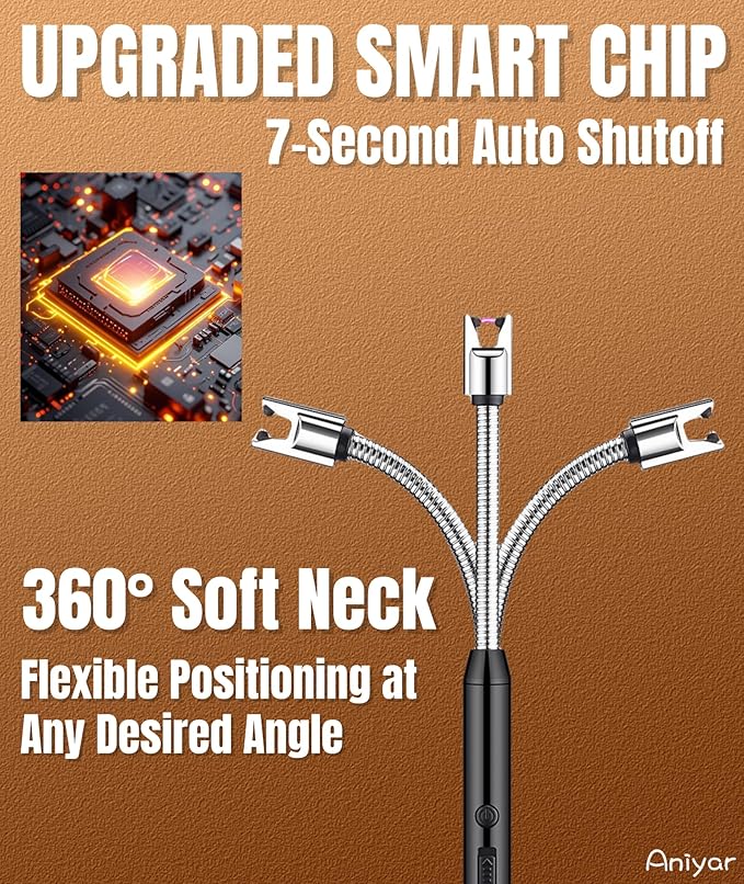 3 Pack Electric Lighter with 360° Flexible Neck & LED Display, Birthday Gifts for Women Mom Men Wife, USB Arc Long Candle Lighters for Candle Black/Rose/Silver