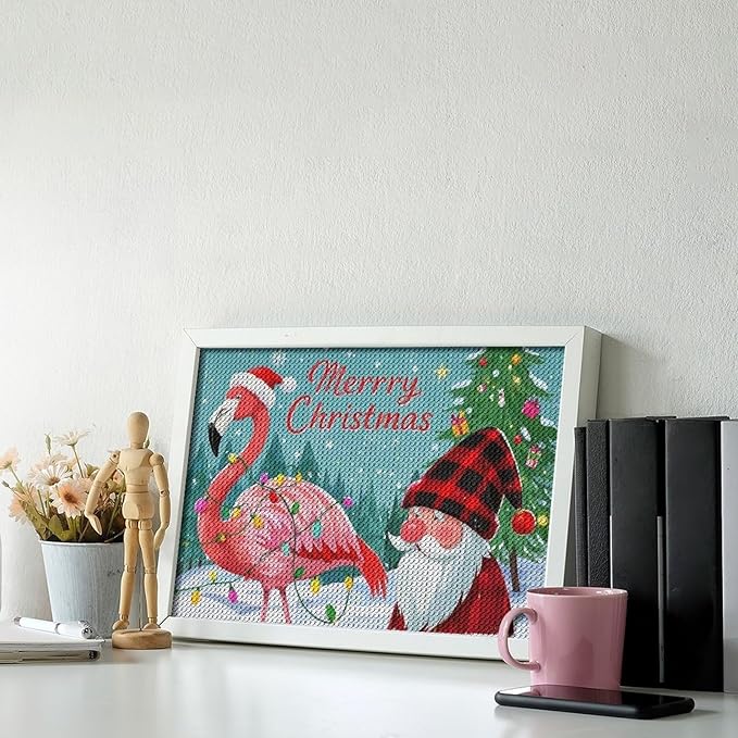 AIVKIEJK Diamond Painting Kits for Adults - Festive Flamingo Christmas Santa Hat Painting DIY 5D Full Drill Diamond Dots Paintings with Diamonds Gem Art and Crafts Home Decor 8"x12"
