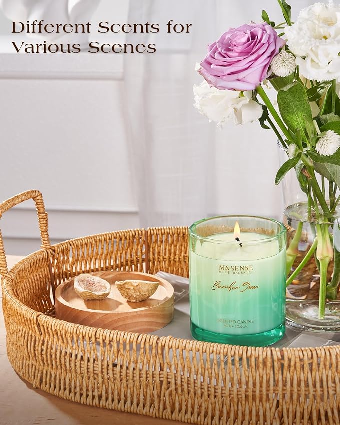 M&SENSE Bamboo Candle for Spring Scented 10.6oz 60H Burn Time, Natural Soy Wax Aromatherapy Candle Highly Scented Long Lasting, Home Fragrance Housewarming Gifts New Home Gift Ideas