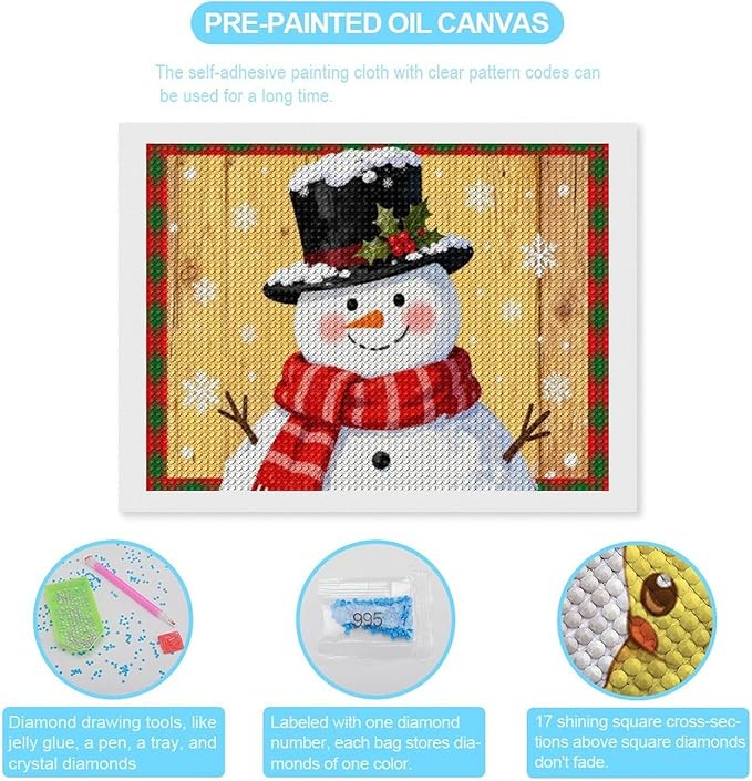 AIVKIEJK Diamond Painting Kits for Adults - Festive Snowman Red Scarf Painting DIY 5D Full Drill Diamond Dots Paintings with Diamonds Gem Art and Crafts Home Decor 12"x16"