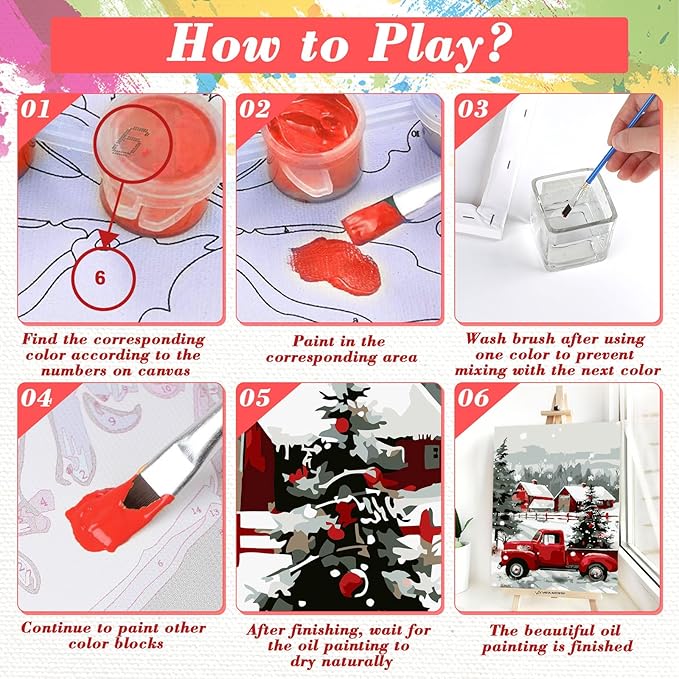 Skyboda Christmas Tree Paint by Numbers Kit for Adults Beginners with Frame, Red Truck Adult Paint by Number Kits on Canvas, Easy DIY Oil Painting Kits for Home Decor, 8x12in