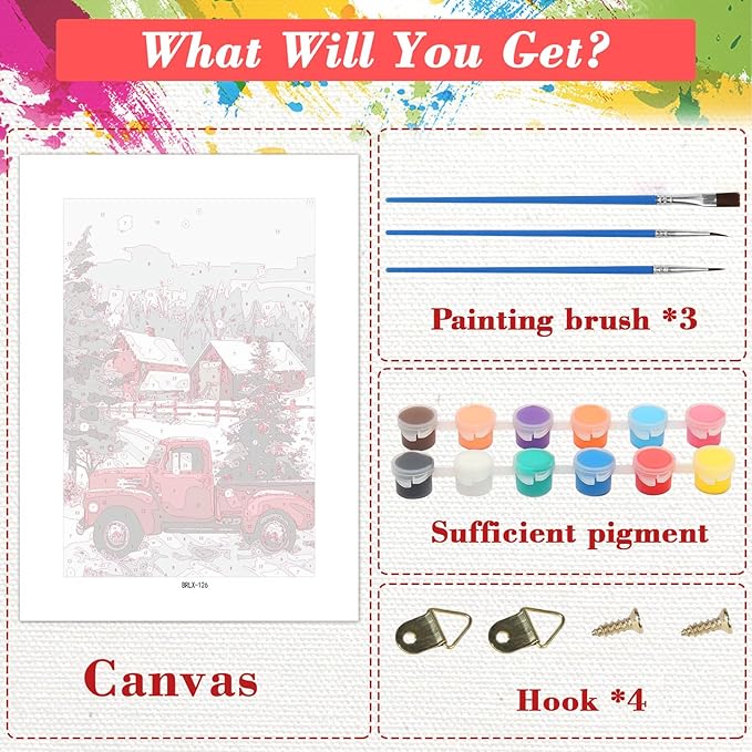 Skyboda Christmas Tree Paint by Numbers Kit for Adults Beginners with Frame, Red Truck Adult Paint by Number Kits on Canvas, Easy DIY Oil Painting Kits for Home Decor, 8x12in