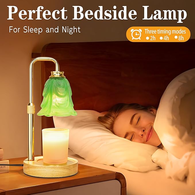 XJZJY Candle Warmer Lamp with Timer Dimmer, Adjustable Height Green Tulip Candle Wax Warmer, Christmas Birthday Gift for Mom Women, House Warming Gifts for New Home Bedroom Decor,Mint Green