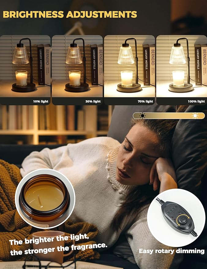 GODONLIF Candle Warmer Lamp with Timer Dimmable, Birthday Gifts for Women Mom, House Warming Gifts New Home Decor, Wax Melt Warmer for Jar Candles with 2 Bulbs