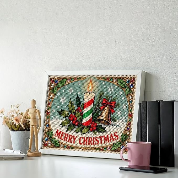 AIVKIEJK Diamond Painting Kits for Adults - Merry Christmas Candle & Holly Accents Painting DIY 5D Full Drill Diamond Dots Paintings with Diamonds Gem Art and Crafts Home Decor 12"x16"