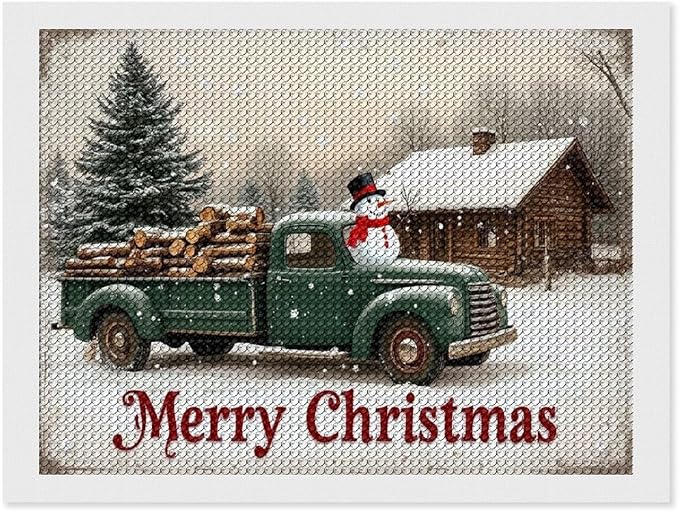 AIVKIEJK Diamond Painting Kits for Adults - Christmas Truck with Snowman & Cabin Winter Painting DIY 5D Full Drill Diamond Dots Paintings with Diamonds Gem Art and Crafts Home Decor 12"x16"