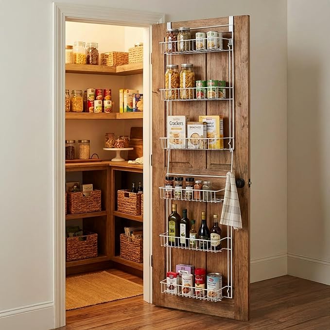Over the Door Organizer - 6-Tier Adjustable Pantry Shelves and Rack for Kitchen Organization - Organization and Storage by Lavish Home (White)