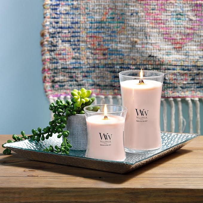 WoodWick Vanilla Sea Salt Large Hourglass Candle Premium Soy and Paraffin Wax Blend Pluswick Innovation Wood Wick