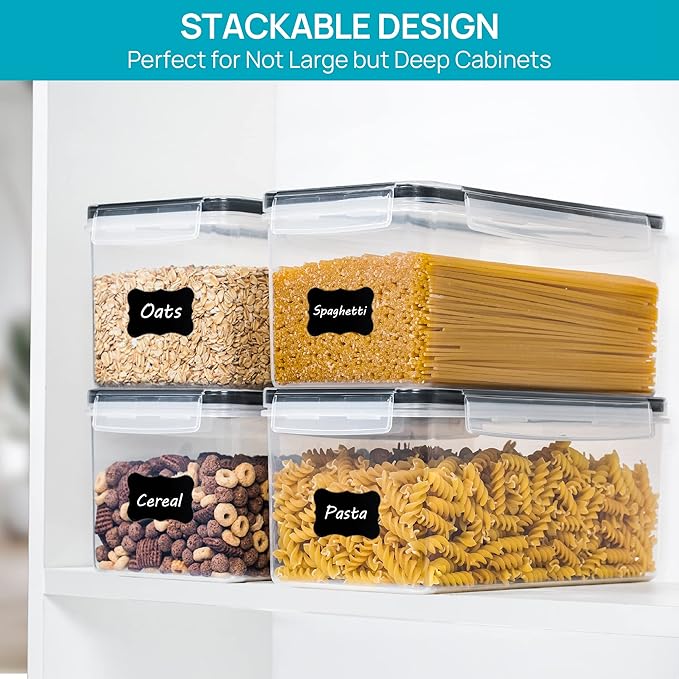 Vtopmart Airtight Food Storage Containers with Lids 8PCS Set 3.2L, Plastic Spaghetti Container for Pasta organizer, BPA Free Air Tight House Kitchen Pantry Organization