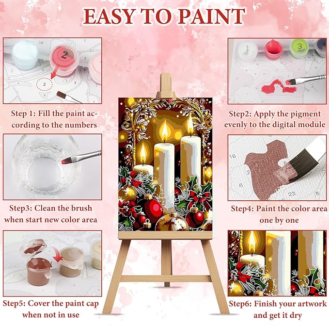 NAIMOER Christmas Candles Paint by Numbers Kits for Adults Beginner with Wooden Framed, Color by Numbers on Canvas Painting Kits for Adults, Easy Paint DIY Acrylic for Home Wall Decor 8X12 Inch