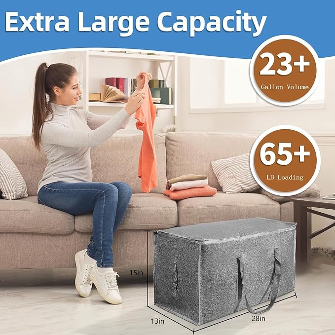 16 Pack-Extra Large Heavy Duty Moving Bags - Waterproof Storage Totes with Handles & Zippers, Foldable for College Dorm, Storage (Gray)